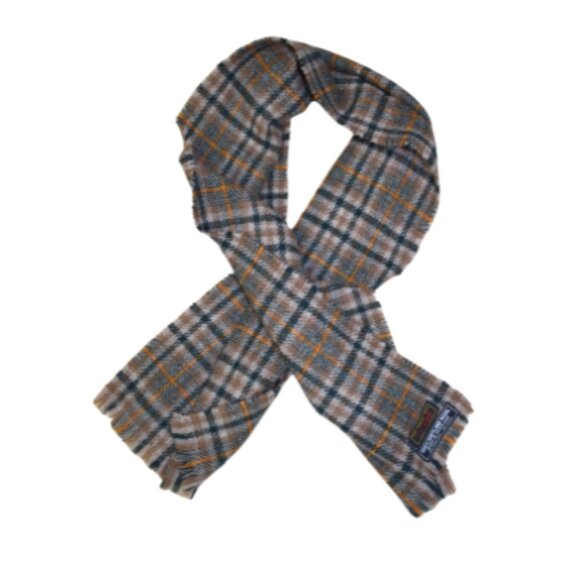 Vintage Shetland Wool Scarf Plaid Brown Green Made In Scottland - Picture 1 of 8